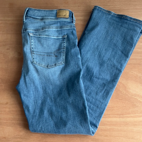 American Eagle Kick Boot wide leg flare jeans women's 8 regular medium wash blue - Picture 7 of 7